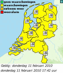 Klik op het 'i'-tje voor Uitleg of op een van de regio's voor de regionale waarschuwing Waarschuwingskaartje met regio's voor Nederland